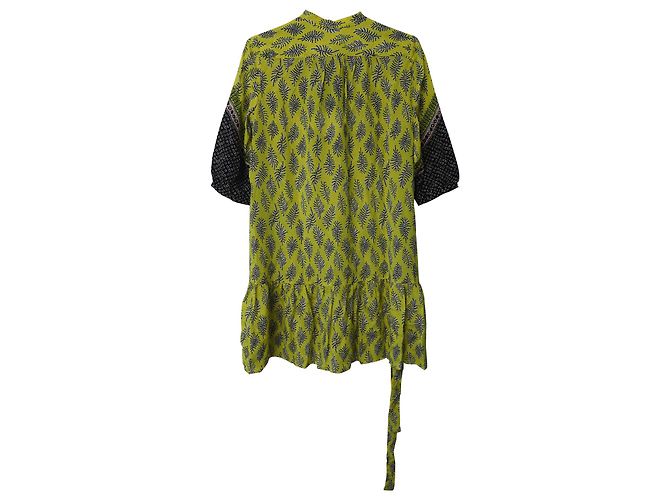 Autre Marque Minivestido estampado Tyra Saloni de crepé de China de seda amarillo - vista 4