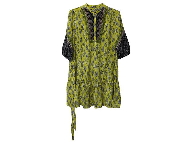 Autre Marque Minivestido estampado Tyra Saloni de crepé de China de seda amarillo - vista 5