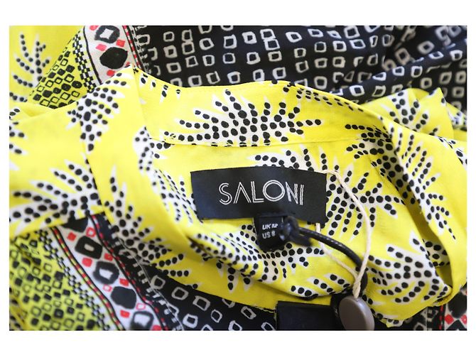 Autre Marque Minivestido estampado Tyra Saloni de crepé de China de seda amarillo - vista 8
