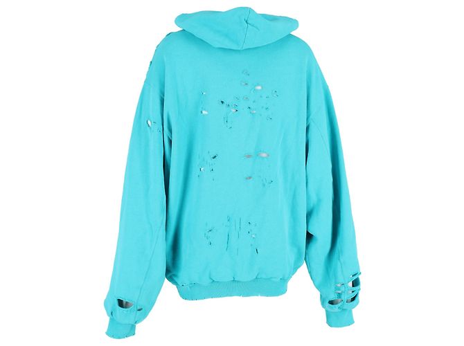 Sudadera con capucha y forro destruido de Balenciaga en algodón turquesa - vista 3