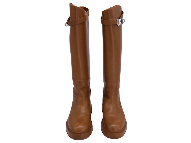Kelly Botas de montar Hermès Variation en piel de becerro marrón Castaño Beige - vista 2
