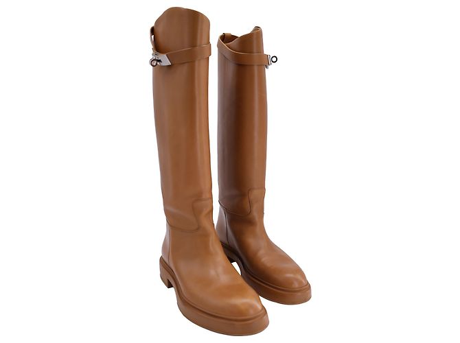 Kelly Botas de montar Hermès Variation en piel de becerro marrón Castaño Beige - vista 4