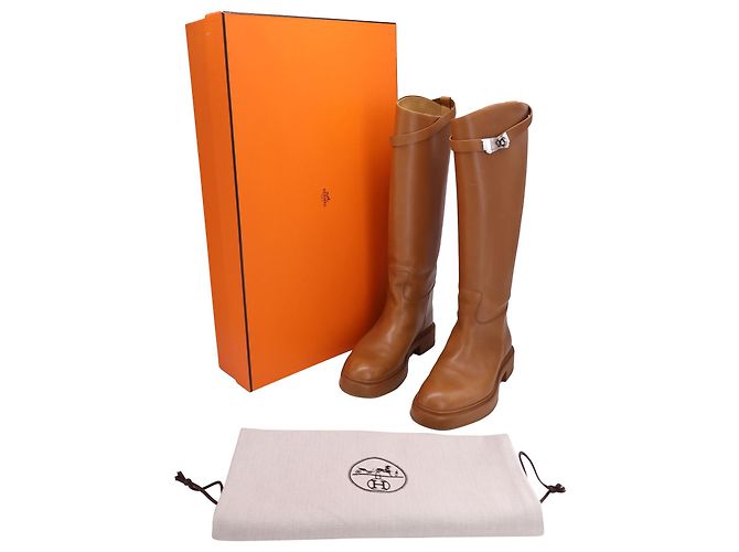 Kelly Botas de montar Hermès Variation en piel de becerro marrón Castaño Beige - vista 9