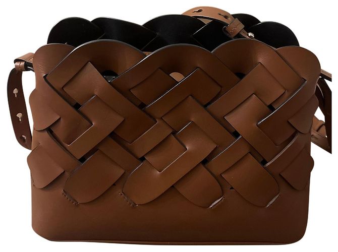 Prada Tress Umhängetasche aus braunem Vitello Intreccio-Leder - Ansicht 15