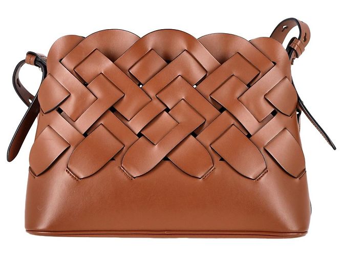 Prada Tress Umhängetasche aus braunem Vitello Intreccio-Leder - Ansicht 3