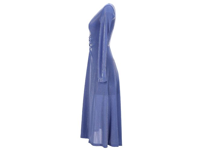Autre Marque Rotate Birger Christensen Sierra Ruched Metallic Midi Dress in Blue Polyamide - view 2