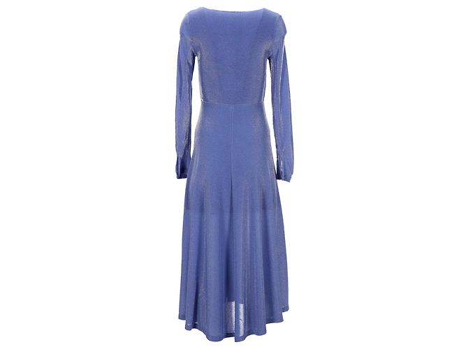 Autre Marque Rotate Birger Christensen Sierra Ruched Metallic Midi Dress in Blue Polyamide - view 3