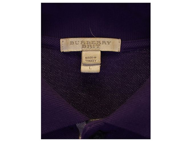 Camisa polo de manga comprida Burberry em algodão roxo - vista 3