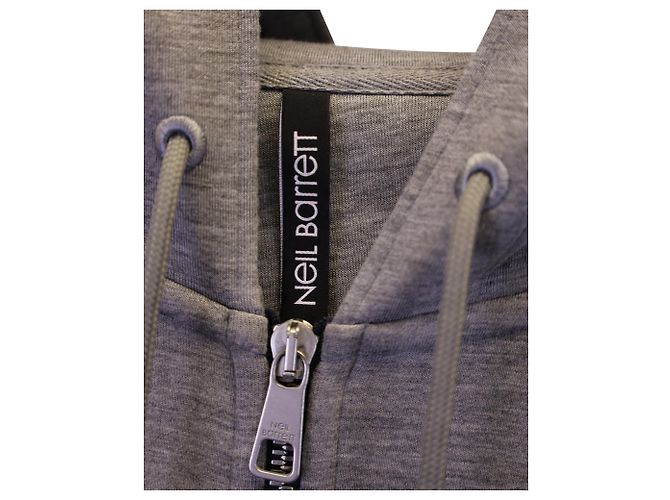 Neil Barrett Sweat à capuche zippé color block sur le devant en coton gris - vue 2