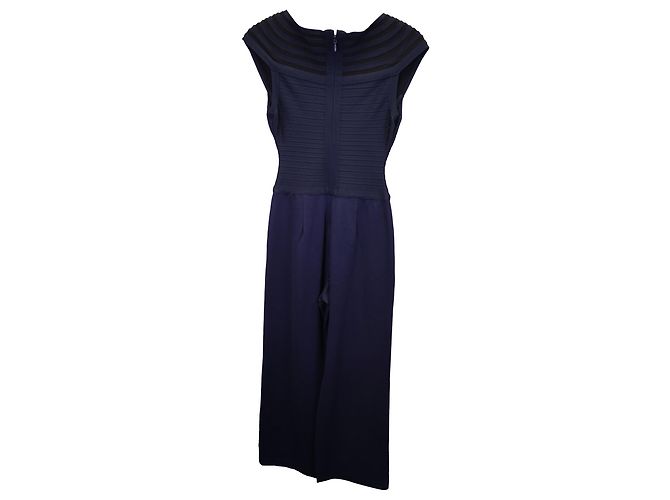 Herve Leger Mono a rayas con cuello en V en rayón azul marino - vista 2