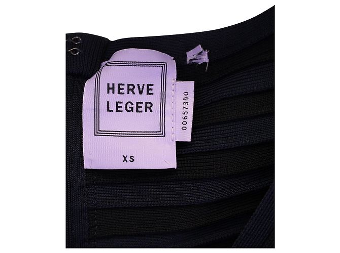 Herve Leger Mono a rayas con cuello en V en rayón azul marino - vista 3