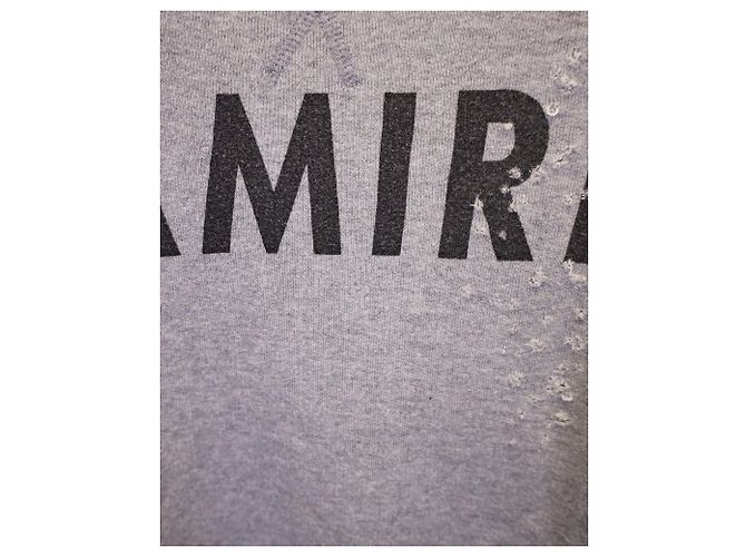 Amiri Distressed Logo Sweater aus grauer Baumwolle - Ansicht 3