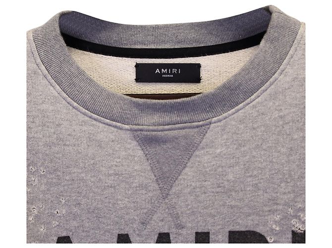 Amiri Distressed Logo Sweater aus grauer Baumwolle - Ansicht 4