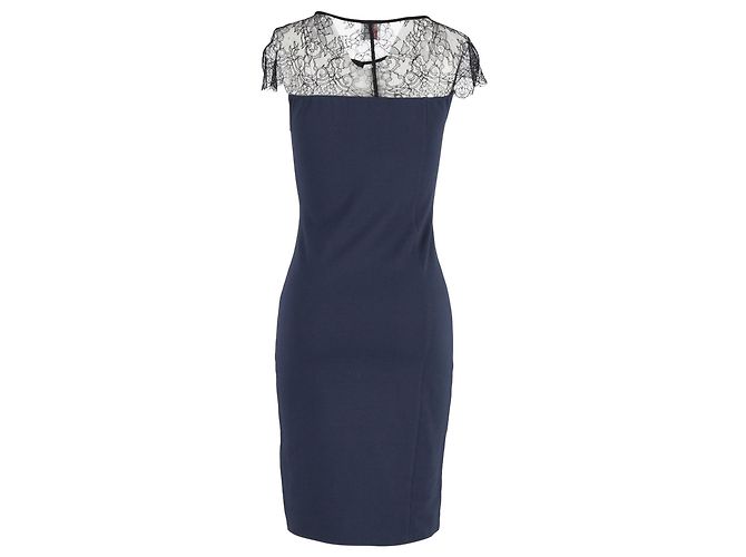 Red Valentino – Kleid mit Spitzendetail aus marineblauer Viskose - Ansicht 2