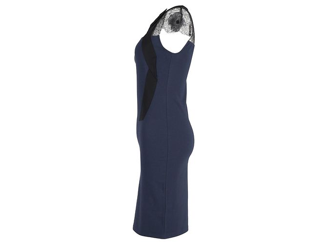 Red Valentino – Kleid mit Spitzendetail aus marineblauer Viskose - Ansicht 3
