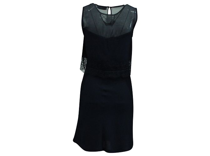 Minikleid von Sandro Paris mit Spitzendetails aus marineblauer Viskose - Ansicht 3