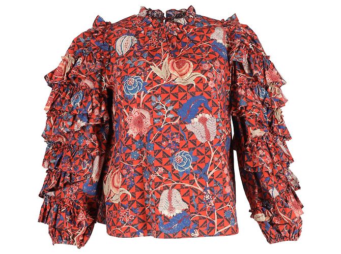 Top de manga con volantes de algodón rojo de Ulla Johnson Roja - vista 2