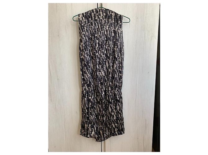 Autre Marque Abito midi in seta nero grigio e beige Multicolore - vista 2