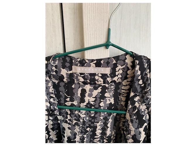 Autre Marque Abito midi in seta nero grigio e beige Multicolore - vista 3