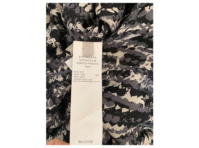 Autre Marque Abito midi in seta nero grigio e beige Multicolore - vista 4