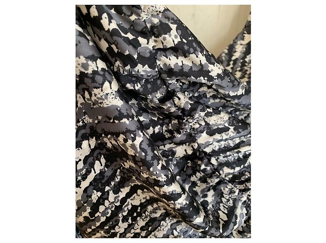 Autre Marque Abito midi in seta nero grigio e beige Multicolore - vista 6