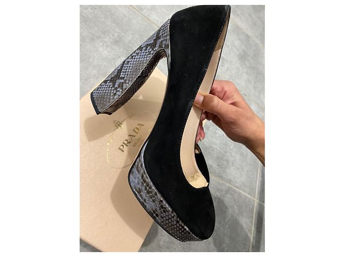 Prada Platform Shoes Black Python Suede Size 40 - view 2