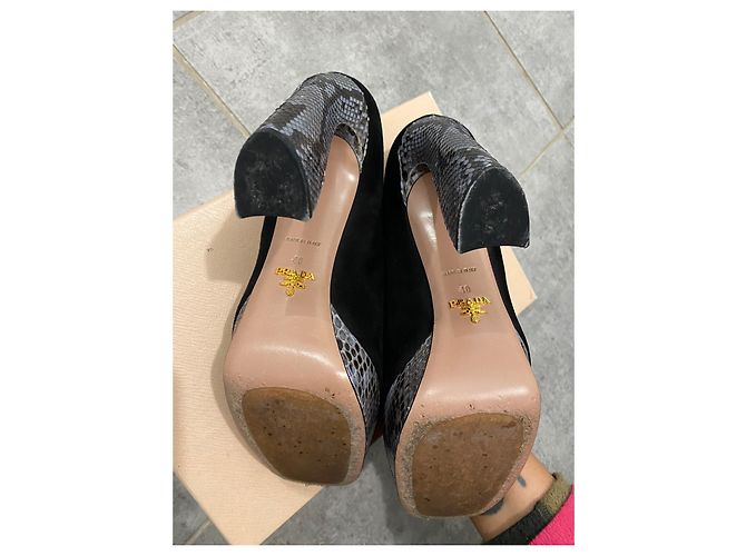 Prada Platform Shoes Black Python Suede Size 40 - view 3