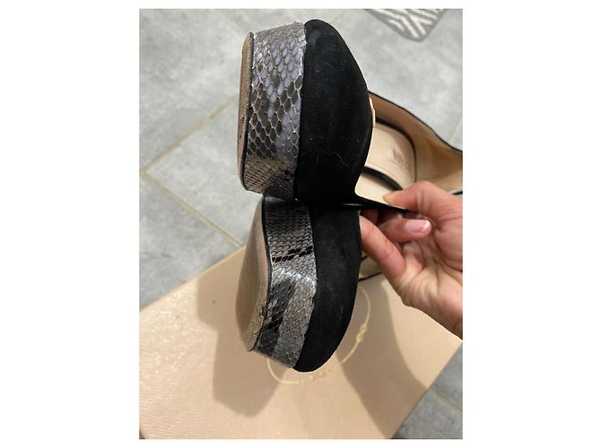 Prada Platform Shoes Black Python Suede Size 40 - view 4