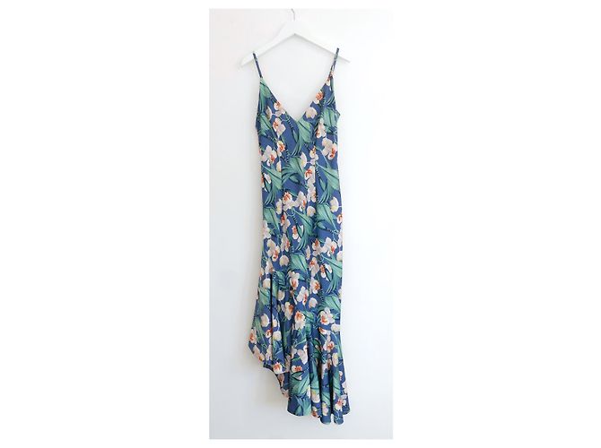 Autre Marque PatBO Blumenmuster Rüschen Saum Slip Kleid Blau - Ansicht 2