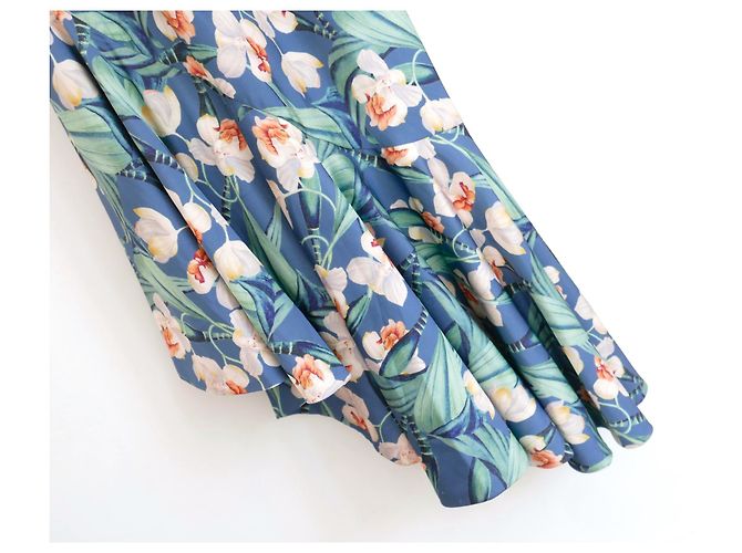 Autre Marque PatBO Blumenmuster Rüschen Saum Slip Kleid Blau - Ansicht 3