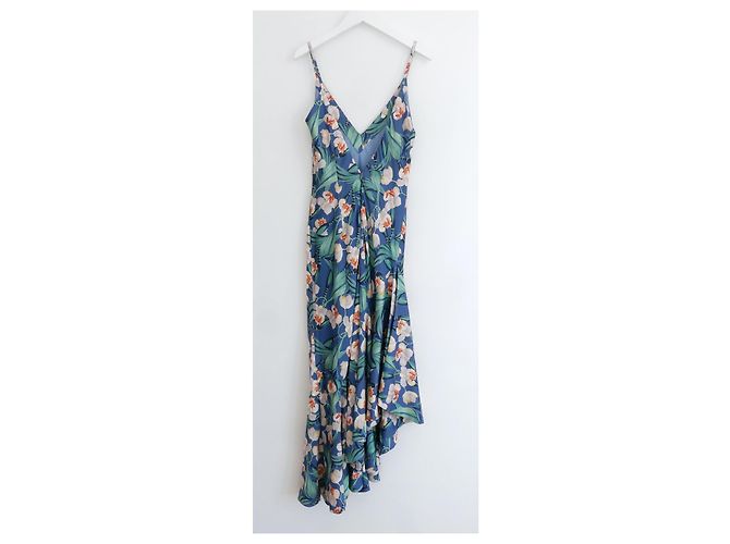 Autre Marque PatBO Blumenmuster Rüschen Saum Slip Kleid Blau - Ansicht 4