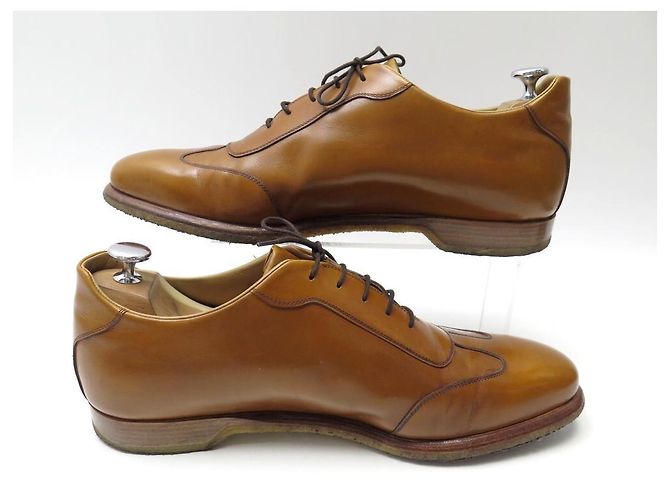 CHAUSSURES AUBERCY SNEAKER NOISETTE 9.5 43.5 BASKETS EN CUIR CAMEL LEATHER - vue 2