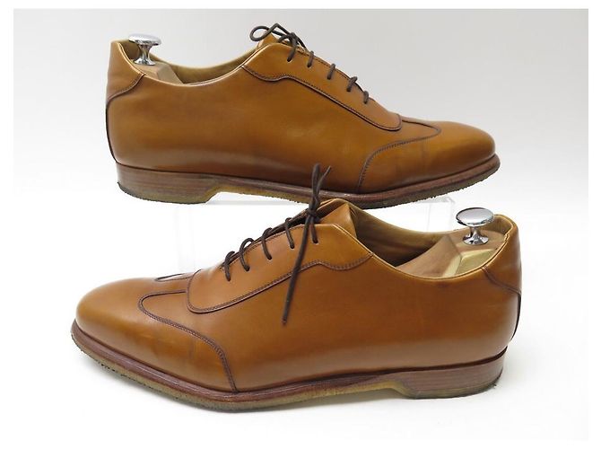CHAUSSURES AUBERCY SNEAKER NOISETTE 9.5 43.5 BASKETS EN CUIR CAMEL LEATHER - vue 3