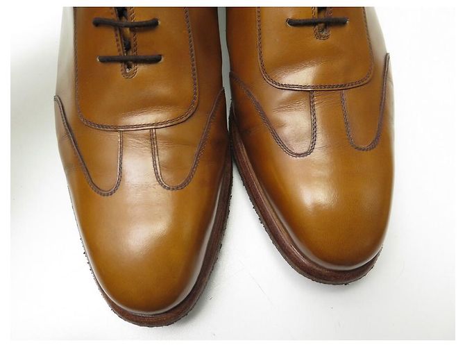 CHAUSSURES AUBERCY SNEAKER NOISETTE 9.5 43.5 BASKETS EN CUIR CAMEL LEATHER - vue 4