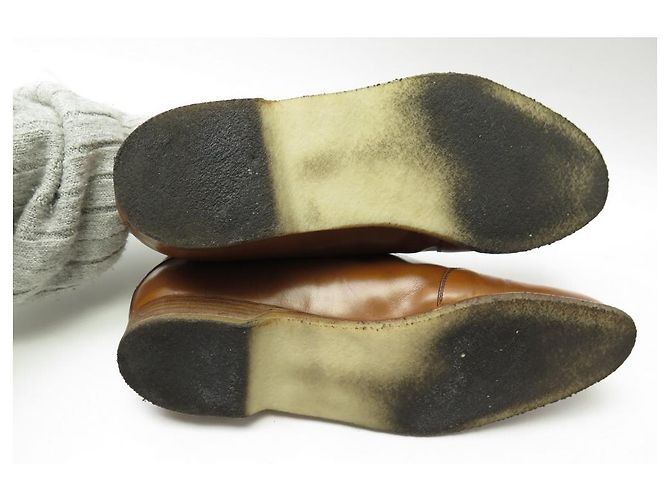 CHAUSSURES AUBERCY SNEAKER NOISETTE 9.5 43.5 BASKETS EN CUIR CAMEL LEATHER - vue 6