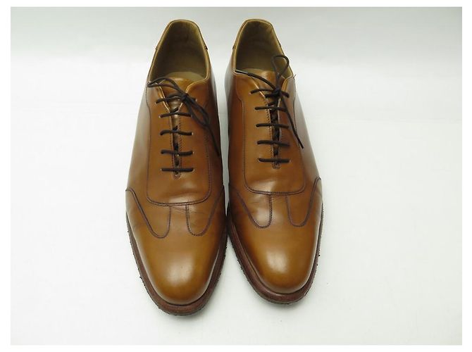 CHAUSSURES AUBERCY SNEAKER NOISETTE 9.5 43.5 BASKETS EN CUIR CAMEL LEATHER - vue 7