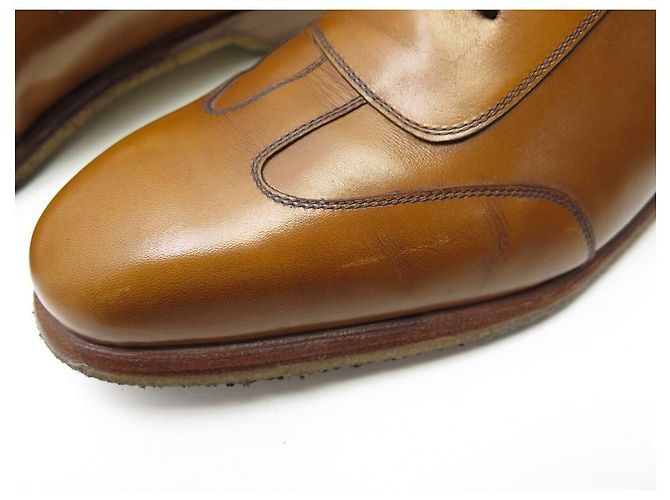 CHAUSSURES AUBERCY SNEAKER NOISETTE 9.5 43.5 BASKETS EN CUIR CAMEL LEATHER - vue 9