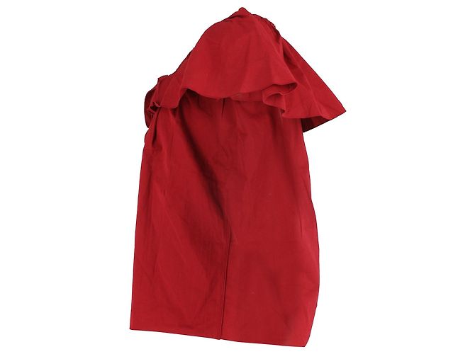 Marc Jacobs Ruffled Tie-Neck Top in Red Cotton - view 2