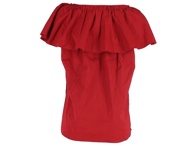 Marc Jacobs Ruffled Tie-Neck Top in Red Cotton - view 3