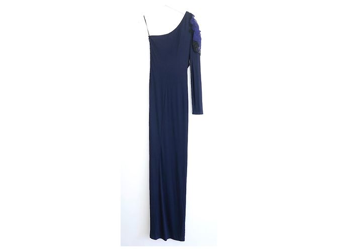 Yigal Azrouel Spitzen-Schulter-Jersey-Abendkleid Marineblau - Ansicht 3