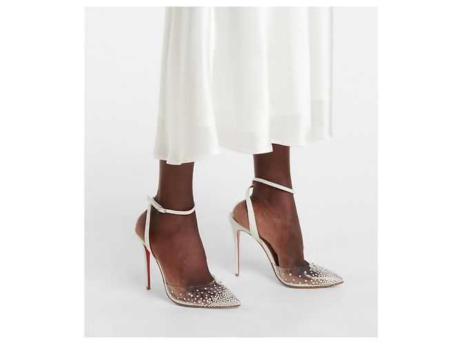 Décolleté Christian Louboutin Spikaqueen Pelle Eggshell Bianco sporco - vista 5