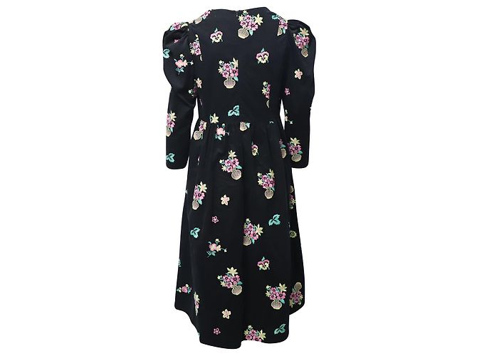Autre Marque Batsheva Vestido midi con mangas abullonadas en algodón con estampado floral negro - vista 2