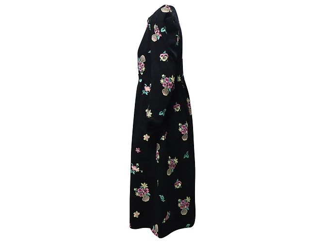 Autre Marque Batsheva Vestido midi con mangas abullonadas en algodón con estampado floral negro - vista 3