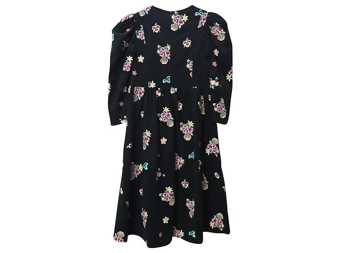 Autre Marque Batsheva Vestido midi con mangas abullonadas en algodón con estampado floral negro - vista 4