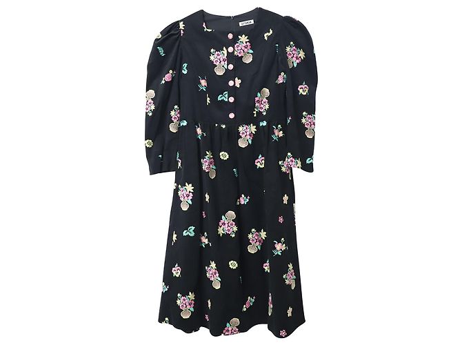 Autre Marque Batsheva Vestido midi con mangas abullonadas en algodón con estampado floral negro - vista 5