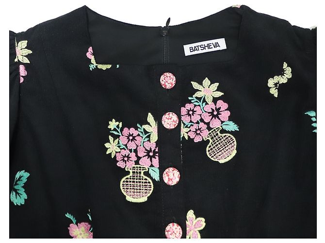 Autre Marque Batsheva Vestido midi con mangas abullonadas en algodón con estampado floral negro - vista 6