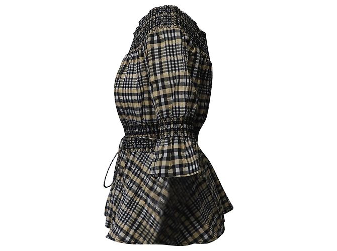 Ganni – Off-Shoulder-Top mit Karomuster aus mehrfarbiger Baumwolle - Ansicht 2