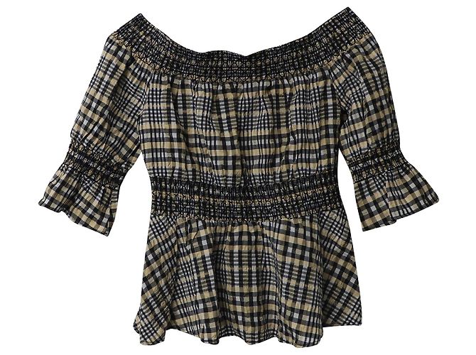 Ganni – Off-Shoulder-Top mit Karomuster aus mehrfarbiger Baumwolle - Ansicht 4