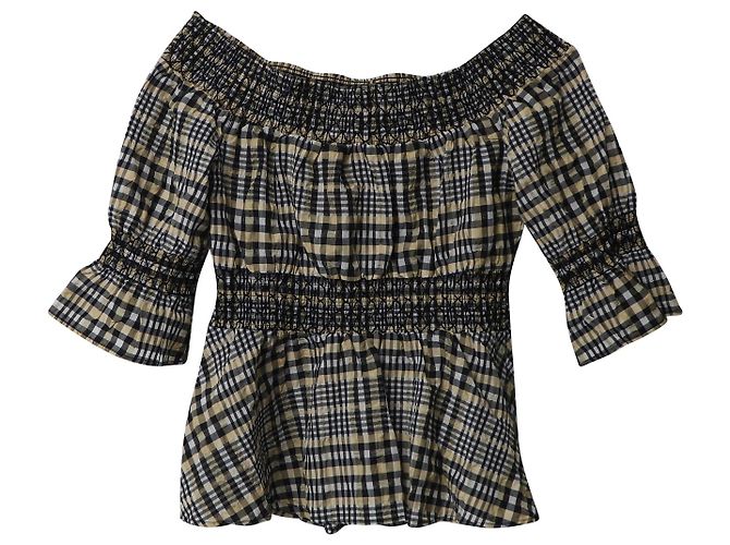 Ganni – Off-Shoulder-Top mit Karomuster aus mehrfarbiger Baumwolle - Ansicht 5