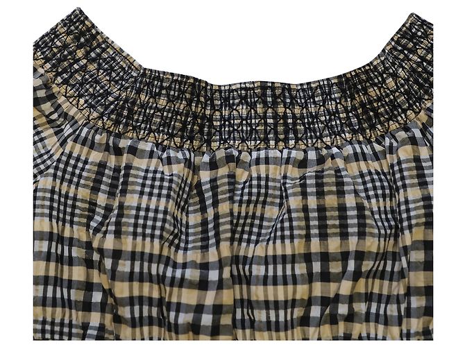 Ganni – Off-Shoulder-Top mit Karomuster aus mehrfarbiger Baumwolle - Ansicht 6